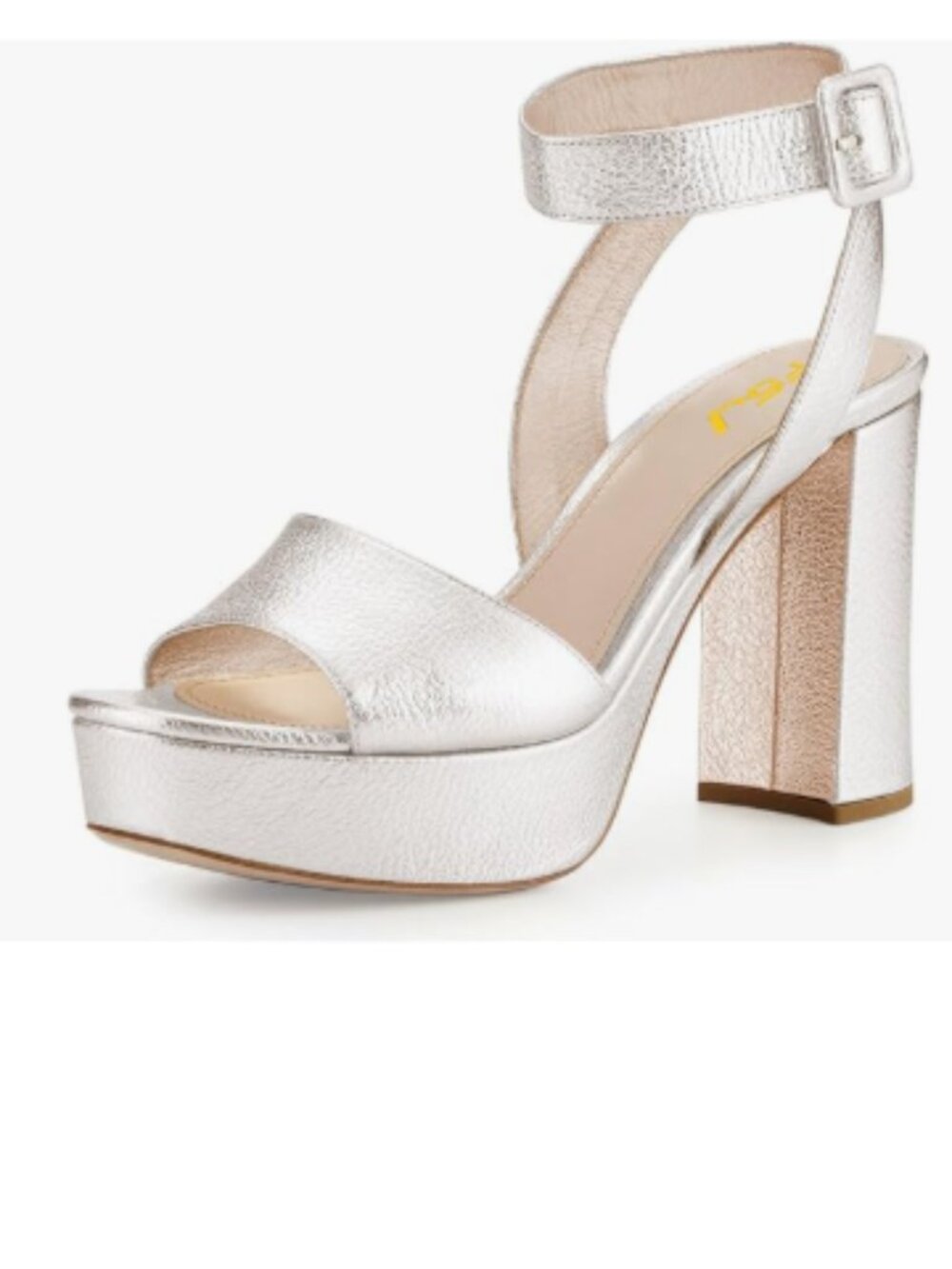 FSJ Silver Comfortable Chunky Heel Platform Ankle Strap Open Toe Buckle Sandal